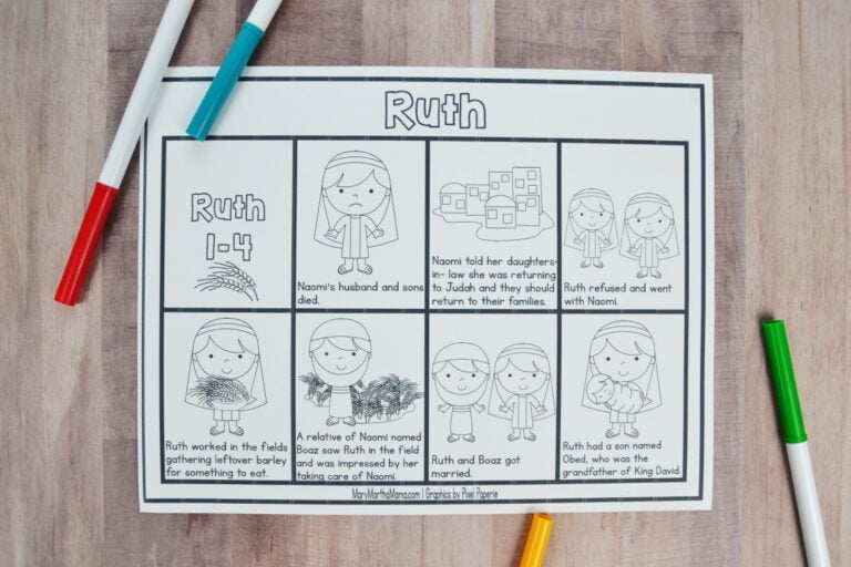 Ruth and Naomi coloring pages with markers