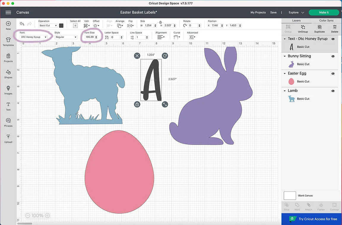 Cricut Easter Basket making the labels in Design Space