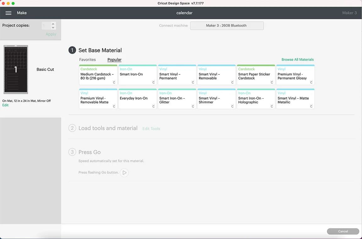 selecting materials in Design Space