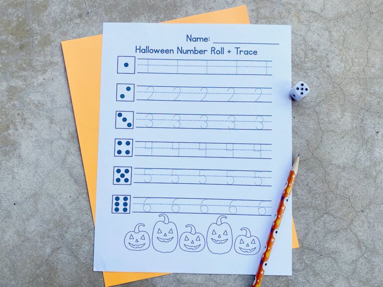 Halloween Number Roll and Trace Activity