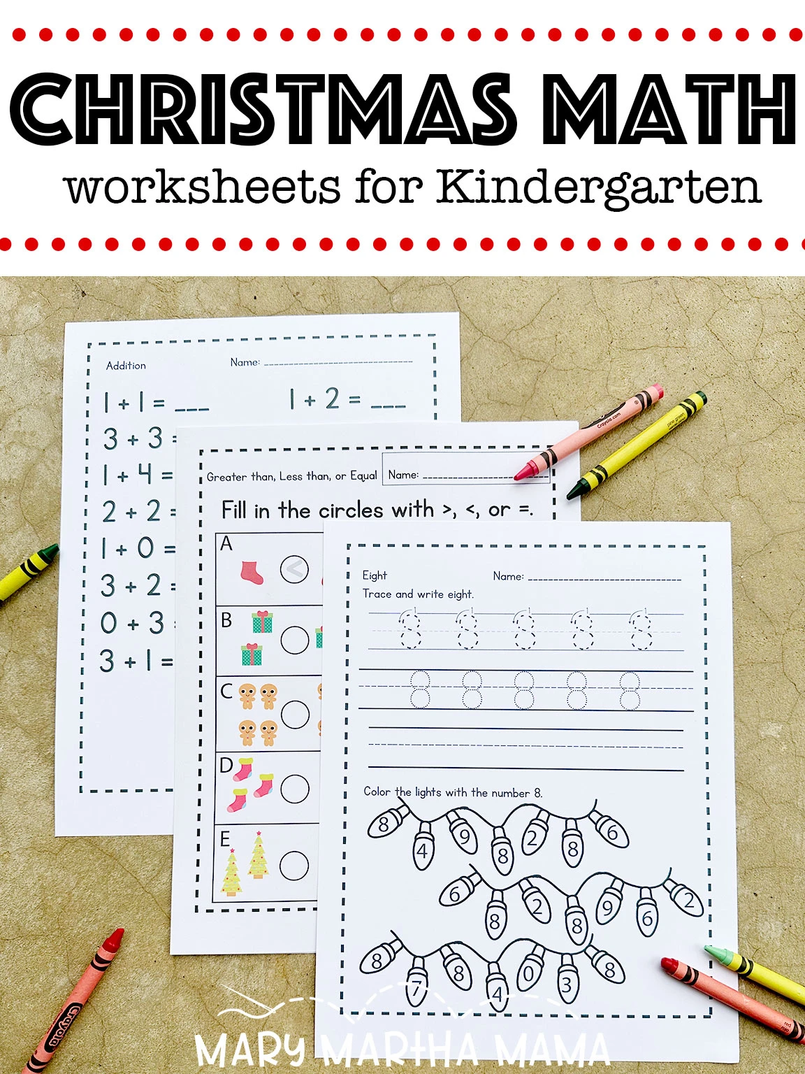 Christmas math worksheets for kindergarten