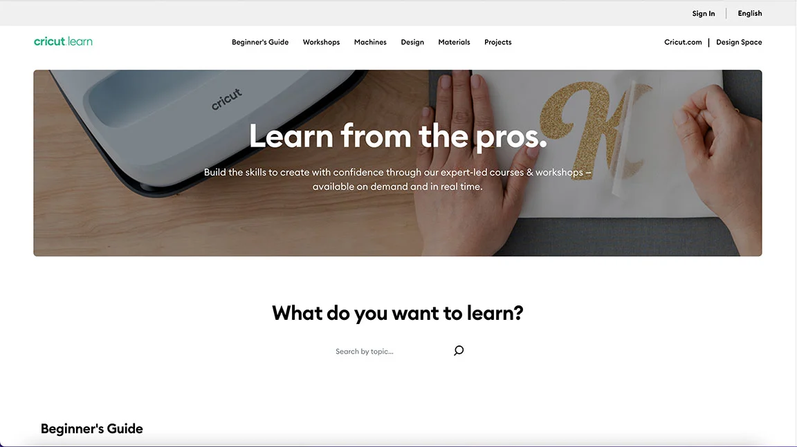 Cricut Learn screen