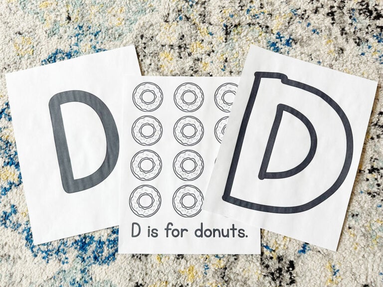 Letter D printable pages with outlines and coloring D is for Donut