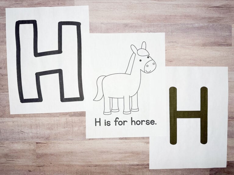 letter H printable pdfs printed out and on table
