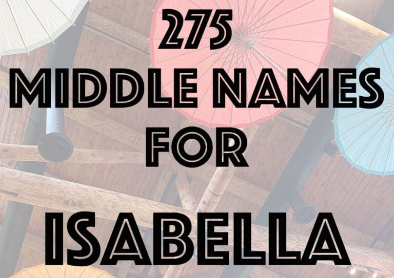 the words middle names for Isabella on a background of umbrellas