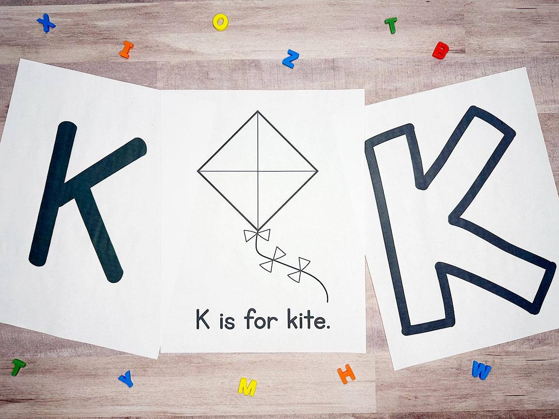 letter k printable pdfs on a table with letter erasers