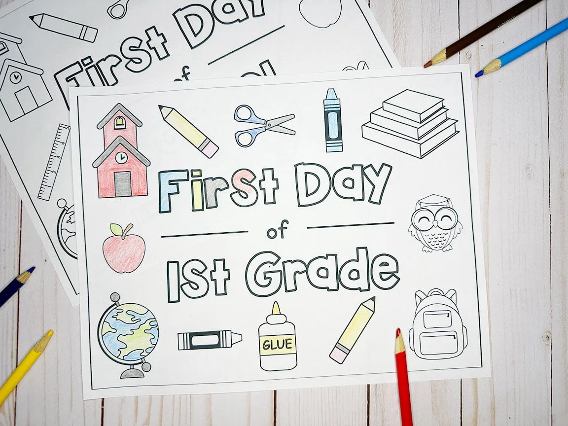 first day of first grade coloring page