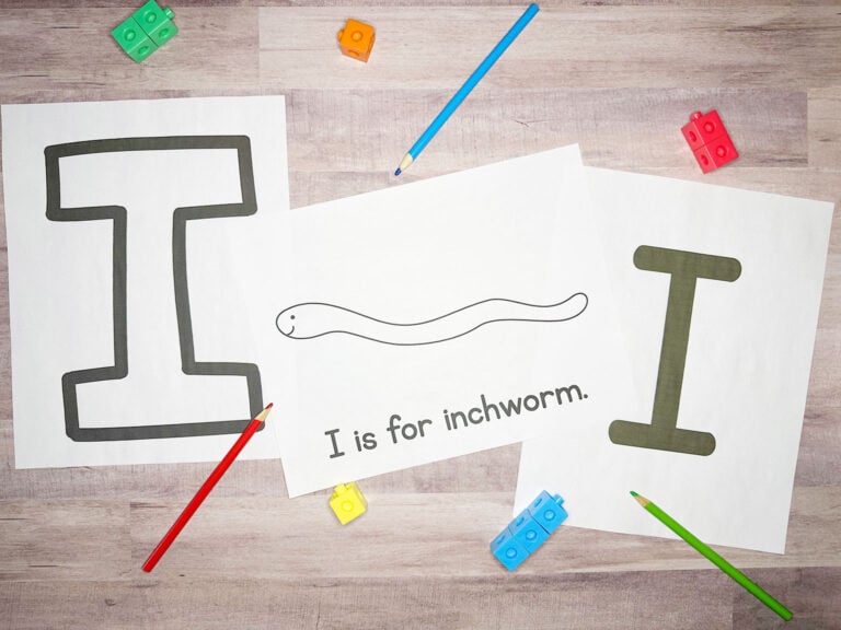 letter I printable pdfs on a table with colored pencils and blocks