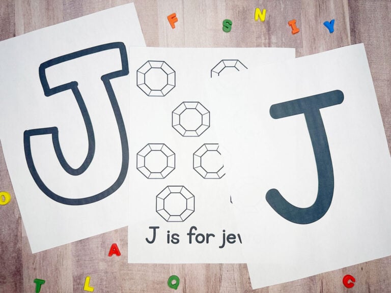 Letter J printables on a table