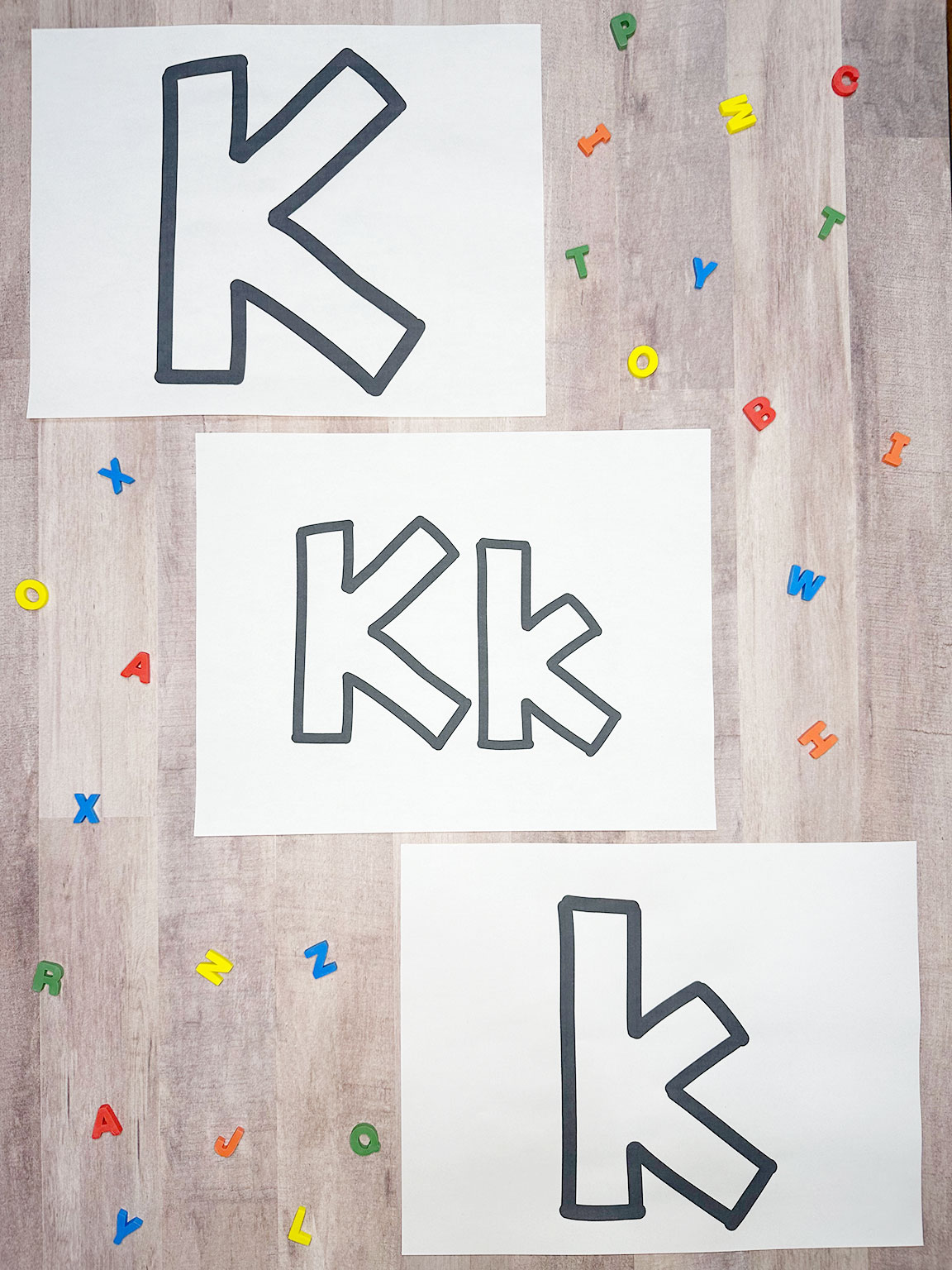 letter k outlines on paper