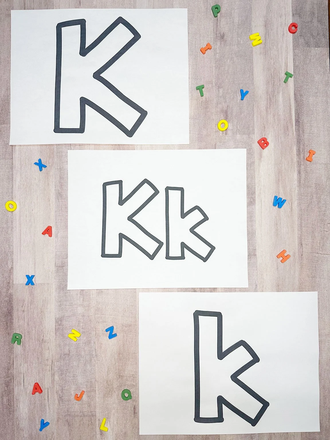 letter k outlines on paper