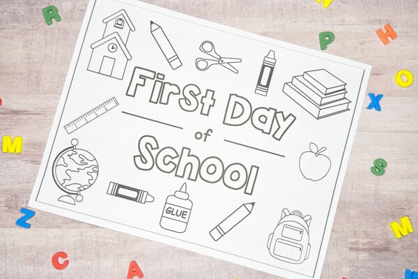 first day of school coloring page with eraser letters
