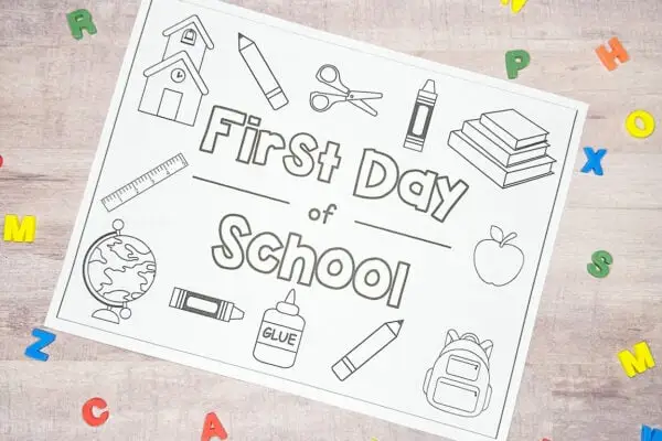 first day of school coloring page with eraser letters