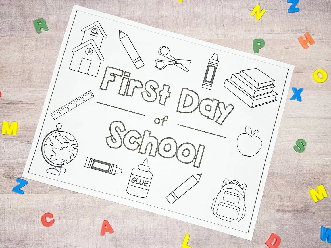 first day of school coloring page with eraser letters