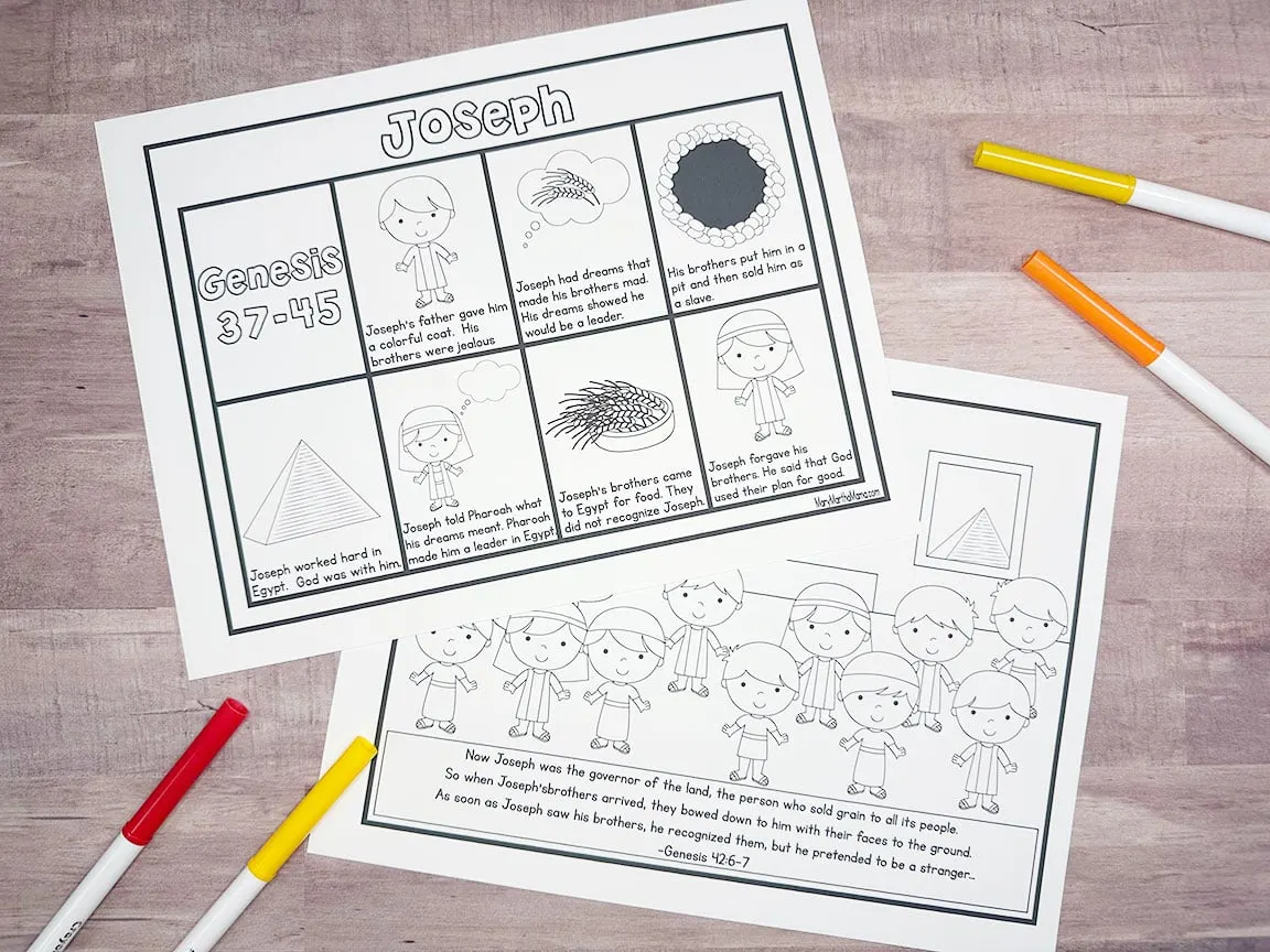 free Joseph and the coat of many colors coloring page with markers