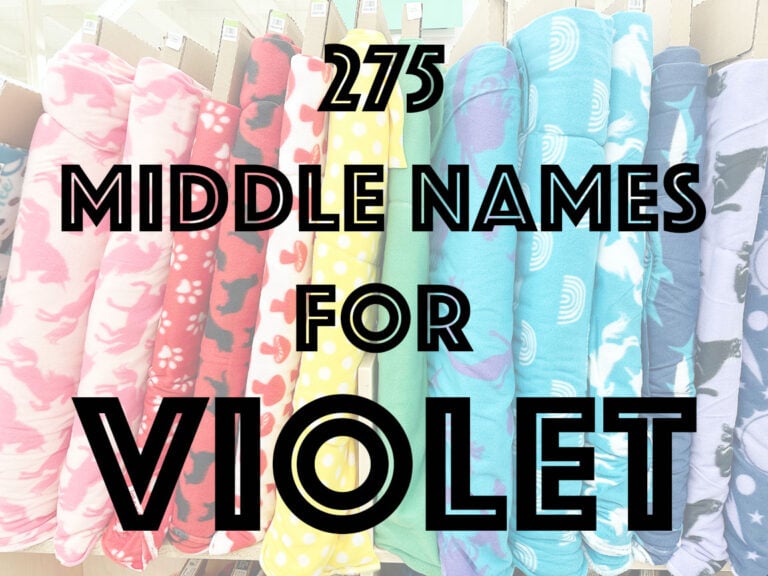 275 middle names for violet text over image of fabric bolts