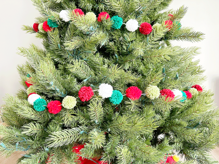 DIY Pom Pom Garland on a Christmas tree