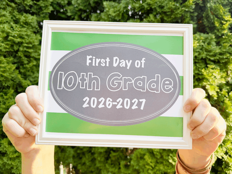 first day of school signs 2026 first day of 10th grade sign being held up